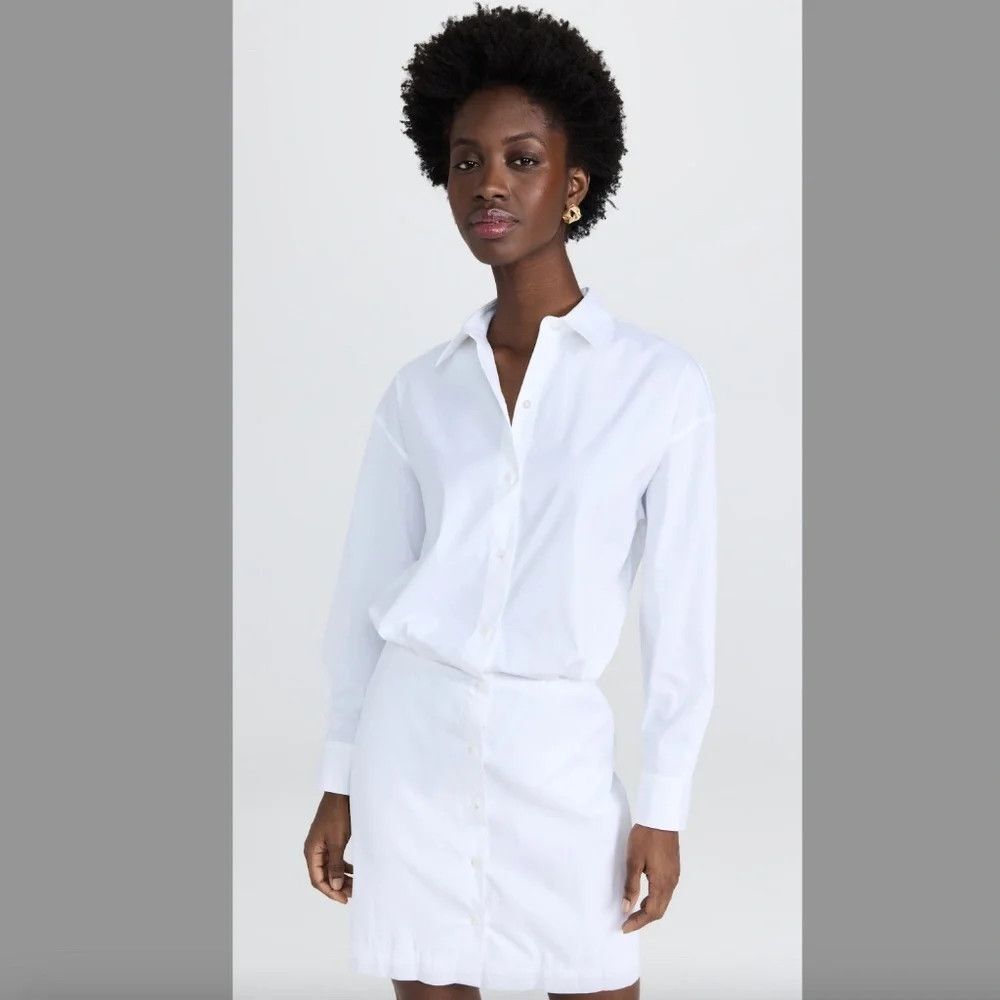 Theory Womens White Luxe Fitted Button Down Shirt Dress Good Collection Size 10